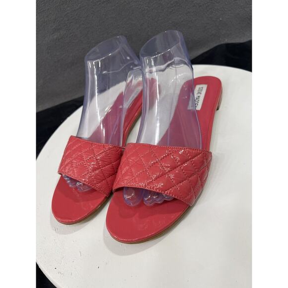 Steve Madden Finally Flat Sandals Hot Pink Leather Slip On Slide Women Size 10 - Picture 4 of 14